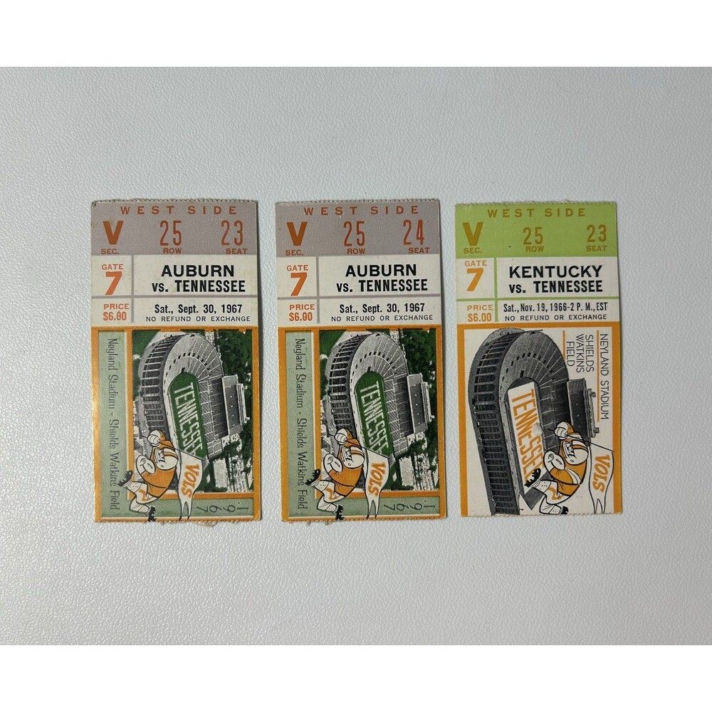 1966 1967 Tennessee Vs Kentucky Auburn Football Ticket Stubs Lot Neyland Stadium